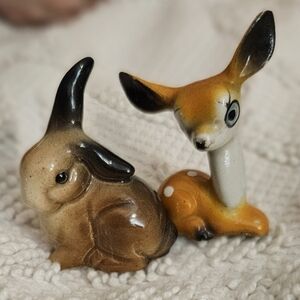 Ceramic Small Bunny and Deer Figurines